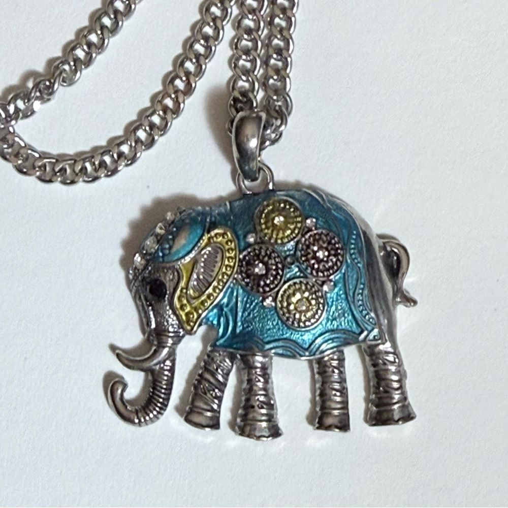 Elephant Pendant Necklace with Blue and Silver Accents